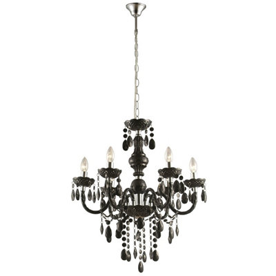 Luminosa Lighting Luminosa Cuimbra I Black Chandelier Chrome Candle 6X E14 from B&Q