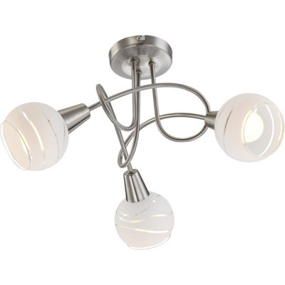 B&Q -  Luminosa Elliott Multi Arm Semi Flush Ceiling Lamp Nickel Matt Opal Glass Shade 3X E14