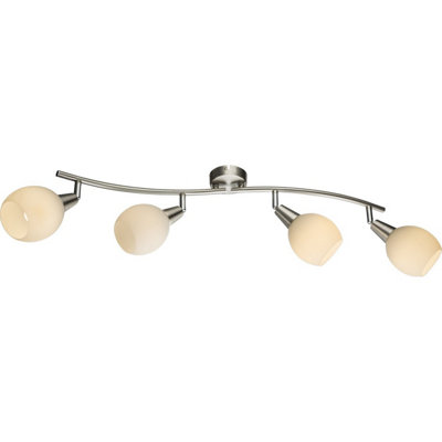 Luminosa Lighting Luminosa Elliott Ceiling Spotlight Bar Nickel Matt White Glass Shade 4X E14 from B&Q