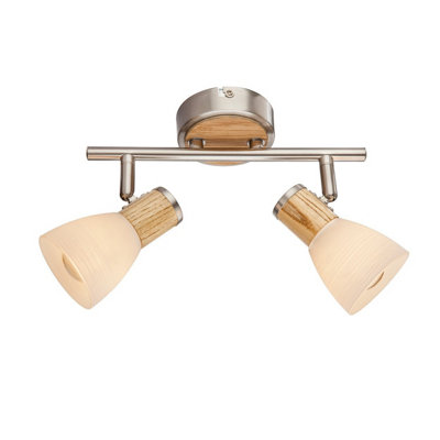 Luminosa Lighting Luminosa Gylfi Twin Ceiling Spotlight Nickel Matt Opal Glass Shade 2X E14 from B&Q