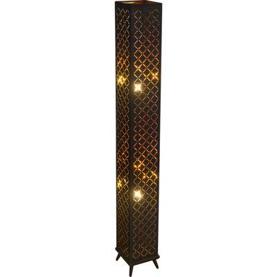 Globo Clarke Floor Lamp, Black/Gold Leaf, Height 118 Cm, Fabric - Image 2