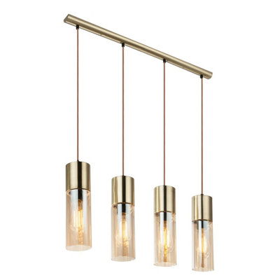 Luminosa Lighting Luminosa Annika Bar Pendant Ceiling Light Brass-Coloured Amber Glass Shade 4X E27 from B&Q