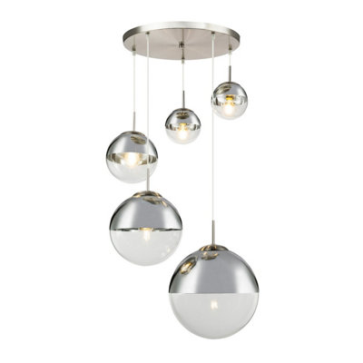 B&Q -  Luminosa Varus Cluster Pendant Ceiling Light Nickel Matt Transparent Glass Shade 3X E27