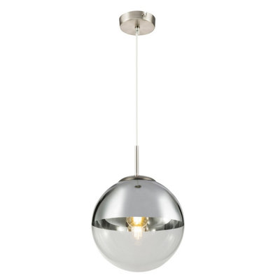 Luminosa Lighting Luminosa Varus 25Cm Globe Pendant Ceiling Light Nickel Matt Transparent Glass Shade 1X E27 from B&Q