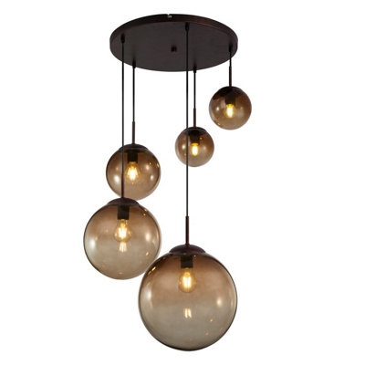 Luminosa Lighting Luminosa Varus Cluster Pendant Ceiling Light Brown Amber Glass Shade 5X E27 from B&Q