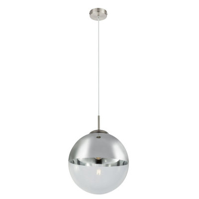 Luminosa Lighting Luminosa Varus 30Cm Globe Pendant Ceiling Light Nickel Matt Transparent Glass Shade 1X E27 from B&Q
