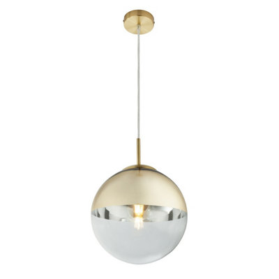 Luminosa Lighting Luminosa Varus 25Cm Globe Pendant Ceiling Light Gold Colors Transparent Glass Shade 1X E27 from B&Q