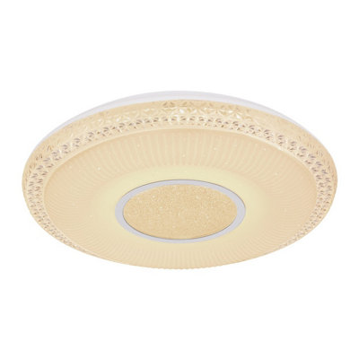 B&Q -  Luminosa Klemens Patterned Glass Flush Ceiling Light White 1X Rgb Led Dimmable 3000-6000K Remote Control