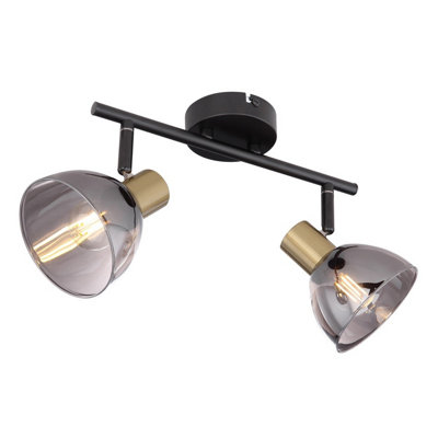 Luminosa Lighting Luminosa Jay Twin Ceiling Spotlight Black Glass Shade 2X E14 from B&Q