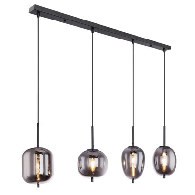 Luminosa Lighting Luminosa Blacky Bar Pendant Ceiling Light Black Glass Shade 4X E14 from B&Q