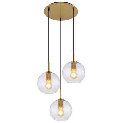 B&Q -  Luminosa Adara Cluster Pendant Ceiling Light Brass-Coloured Clear Glass Shade 3X E27