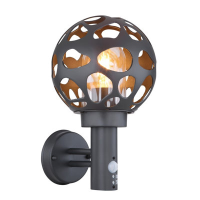 Luminosa Lighting Luminosa Hilario Pir Outdoor Globe Wall Lamp Anthracite Ip44 1X E27 Dawn Dusk Sensor from B&Q