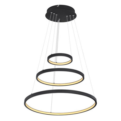 Luminosa Lighting Luminosa Ralph Triple Ring Pendant Ceiling Light Matt Black 3X Led Dimmable 3000K from B&Q