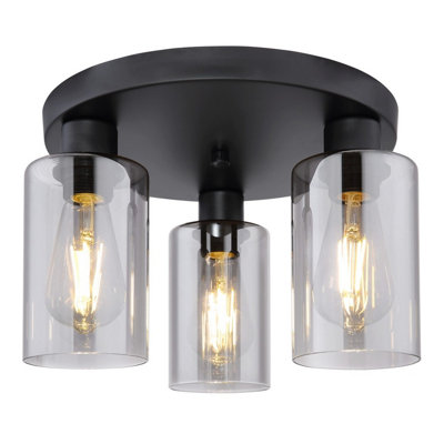 Luminosa Lighting Luminosa Hadera Shade Cluster Ceiling Light Matt Black Smoke Glass Shade 3X E27 from B&Q