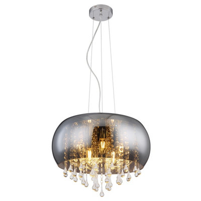 Luminosa Lighting Luminosa Kalla 44Cm Pendant Ceiling Light Chrome Glass Shade 5X E14 from B&Q