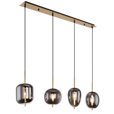 Luminosa Lighting Luminosa Blacky I Bar Pendant Ceiling Light Brass-Coloured Glass Shade 4X E14 from B&Q