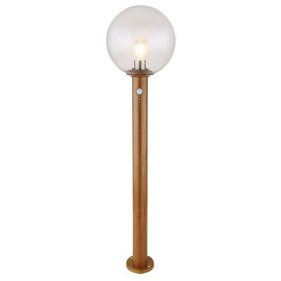 Luminosa Lighting Luminosa Ossy Pir Outdoor Bollard Wood Look Ip44 Clear Glass Shade 1X E27 Dawn Dusk Sensor from B&Q