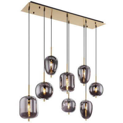 Luminosa Lighting Luminosa Blacky I Cluster Pendant Ceiling Light Brass-Coloured Glass Shade 8X E14 from B&Q