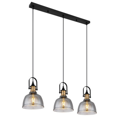 Luminosa Lighting Luminosa Dorothea Bar Pendant Ceiling Light Black Glass Shade 3X E27 from B&Q