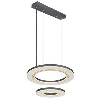 B&Q -  Luminosa Blasius Twin Ring Pendant Ceiling Light Black 2X Led Dimmable 2700-6000K Remote Control