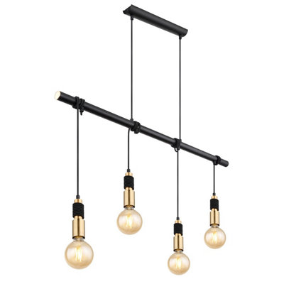 B&Q -  Luminosa Alexius Bar Pendant Ceiling Light Matt Black 4X E27