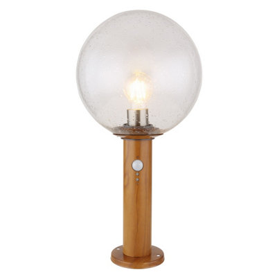 Luminosa Lighting Luminosa Ossy Pir Outdoor Pedestal Light Wood Look Ip44 Clear Glass Shade 1X E27 Dawn Dusk Sensor from B&Q