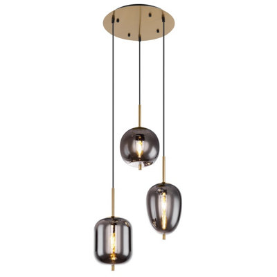 Luminosa Lighting Luminosa Blacky I Cluster Pendant Ceiling Light Brass-Coloured Glass Shade 3X E14 from B&Q