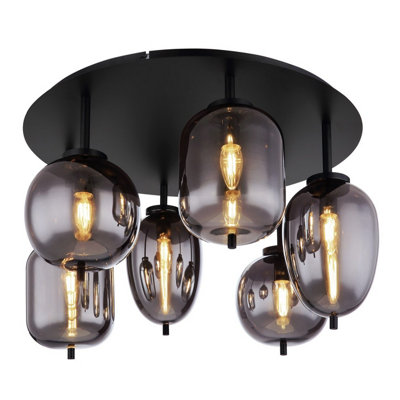 Luminosa Lighting Luminosa Blacky Globe Ceiling Light Matt Black Smoke Glass Shade 6X E14 from B&Q