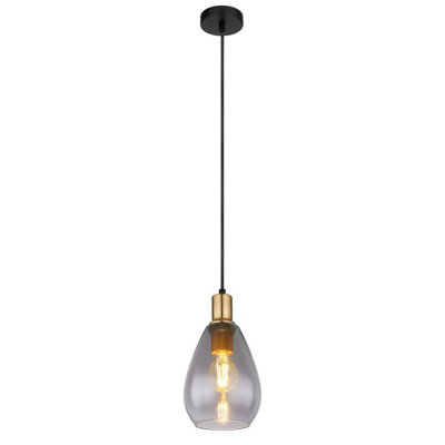 Luminosa Lighting Luminosa Fanni Dome Pendant Ceiling Light Matt Black Smoke Glass Shade 1X E27 from B&Q
