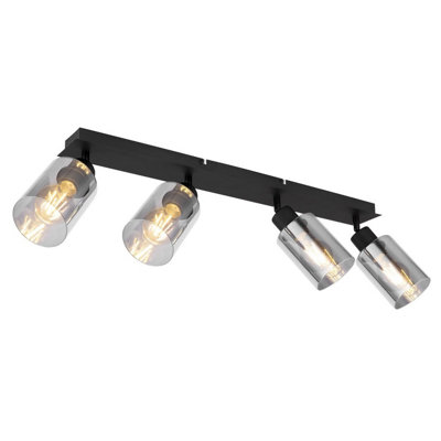 Luminosa Lighting Luminosa Hadera Ceiling Spotlight Bar Matt Black Smoke Glass Shade 4X E27 from B&Q