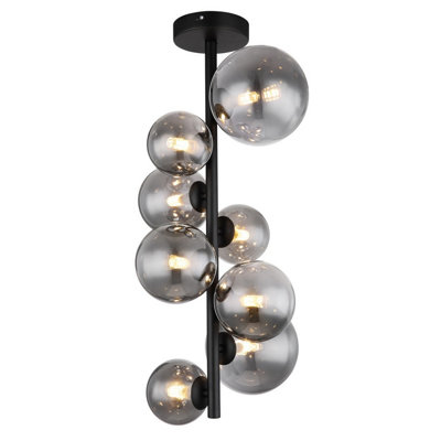 Luminosa Lighting Luminosa Riha Globe Ceiling Light Matt Black Smoke Glass Shade 8X G9 3000K from B&Q