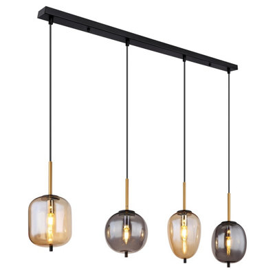 Luminosa Lighting Luminosa Blacky Bar Pendant Ceiling Light Matt Black Smoke Glass Shade 4X E14 from B&Q