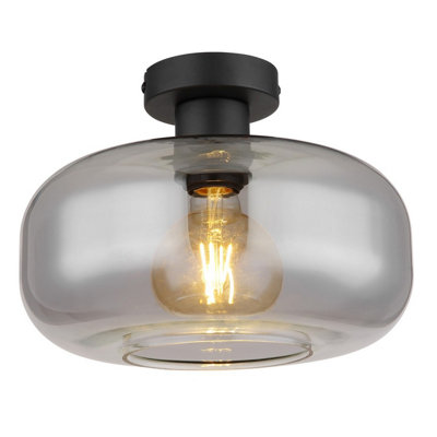 B&Q -  Luminosa Giuseppe Globe Ceiling Light Matt Black Smoke Glass Shade 1X E27