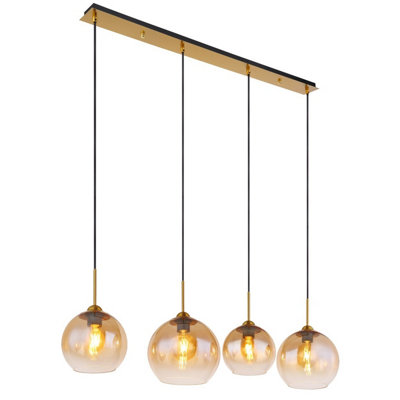 B&Q -  Luminosa Jamessa Bar Pendant Ceiling Light Brass-Coloured Matt Amber Glass Shade 4X E27