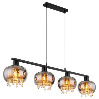 Luminosa Lighting Luminosa Corry Bar Pendant Ceiling Light Matt Black Smoke Glass Shade 4X E27 from B&Q