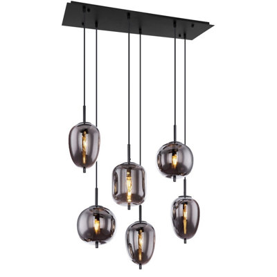 Luminosa Lighting Luminosa Blacky Cluster Pendant Ceiling Light Black Smoke Glass Shade 6X E14 from B&Q