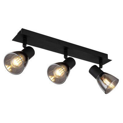 Luminosa Lighting Luminosa Claude Ceiling Spotlight Bar Matt Black Smoke Glass Shade 3X E14 from B&Q