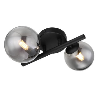 Luminosa Lighting Luminosa Riha Globe Wall Lights Matt Black Smoke Glass Shade 2X G9 3000K from B&Q