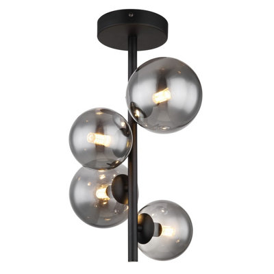 Luminosa Lighting Luminosa Riha Globe Ceiling Light Matt Black Smoke Glass Shade 4X G9 3000K