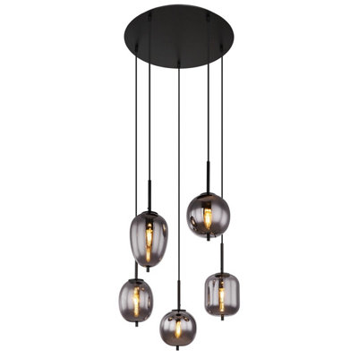 Luminosa Lighting Luminosa Blacky Cluster Pendant Ceiling Light Matt Black Smoke Glass Shade 5X E14 from B&Q