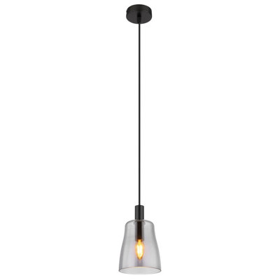 Luminosa Lighting Luminosa Garri Slim Pendant Ceiling Light Matt Black Smoke Glass Shade 1X E14 from B&Q