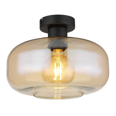 Luminosa Lighting Luminosa Giuseppe Globe Ceiling Light Matt Black Amber Glass Shade 1X E27 from B&Q