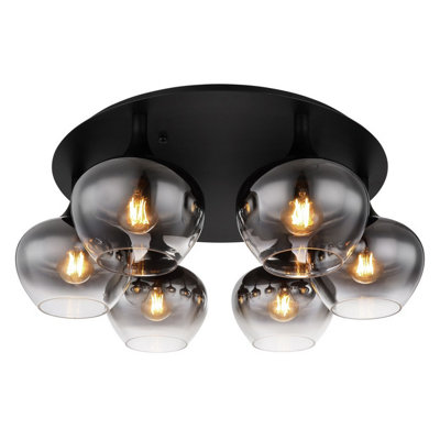 Luminosa Lighting Luminosa Maxy Globe Ceiling Light Matt Black Smoke Glass Shade 6X E27 from B&Q