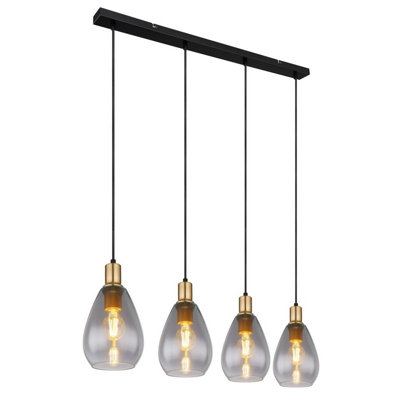 Luminosa Lighting Luminosa Fanni Bar Pendant Ceiling Light Matt Black Smoke Glass Shade 4X E27 from B&Q