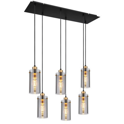 Luminosa Lighting Luminosa Fanni Cluster Pendant Ceiling Light Matt Black Smoke Glass Shade 6X E27 from B&Q