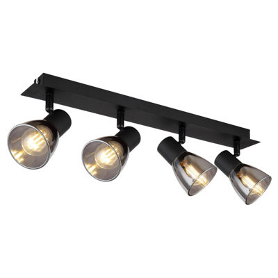 Luminosa Lighting Luminosa Claude Ceiling Spotlight Bar Matt Black Smoke Glass Shade 4X E14 from B&Q
