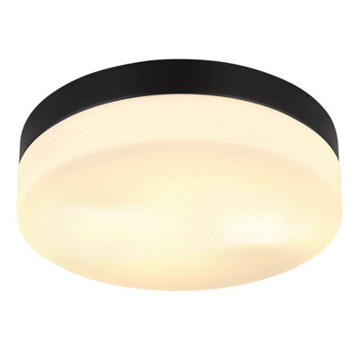 Luminosa Lighting Luminosa Vranos Outdoor Flush Matt Black Ip44 Opal Glass Shade 2X E27 from B&Q