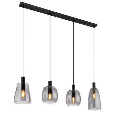 Luminosa Lighting Luminosa Garri Bar Pendant Ceiling Light Matt Black Smoke Glass Shade 4X E14 from B&Q
