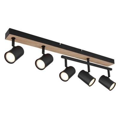 Luminosa Lighting Luminosa Robby Ceiling Spotlight Bar Matt Black Wood Effect 5X Gu10 from B&Q