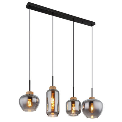 Luminosa Lighting Luminosa Matt Bar Pendant Ceiling Light Matt Black Smoke Glass Shade 4X E27 from B&Q